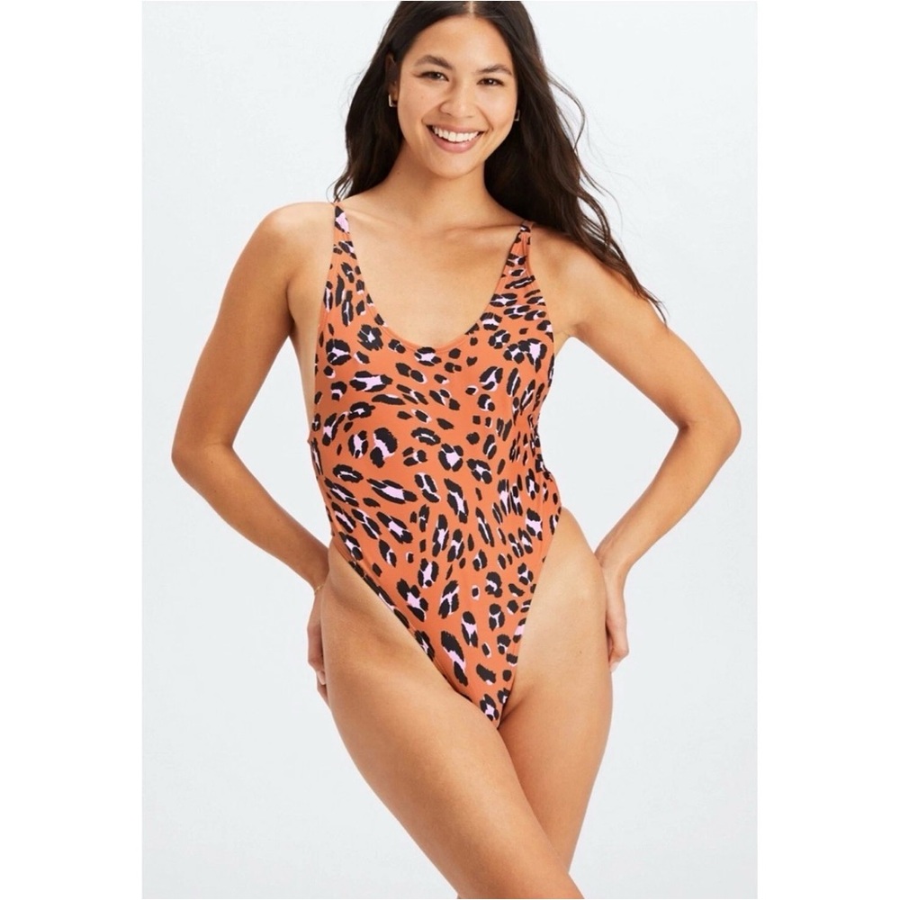 Fabletics Low Back High Cut Sides One Piece Animal Print Size XL NWOT